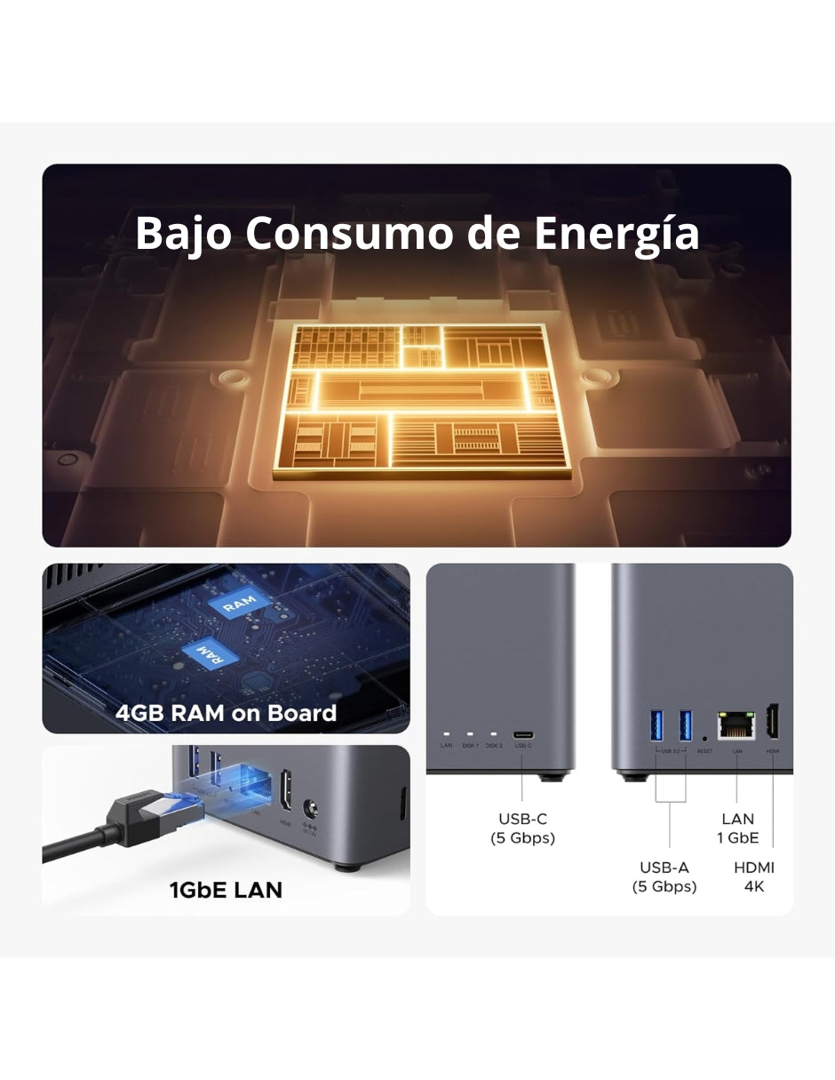 Nas Ugreen Nasync Dh2300 2 Bahías 4gb Ram 4k Hdmi