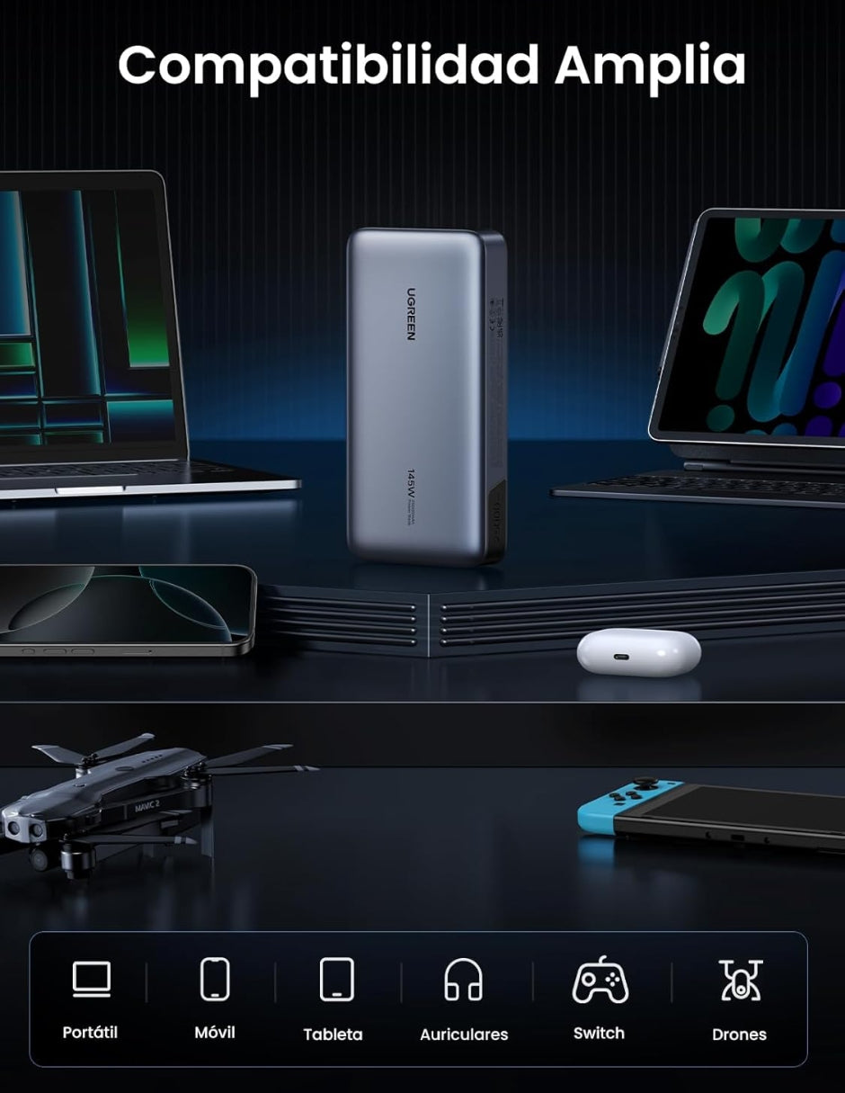 Power Bank Ugreen 25,000 mAh de 145W con pantalla digital