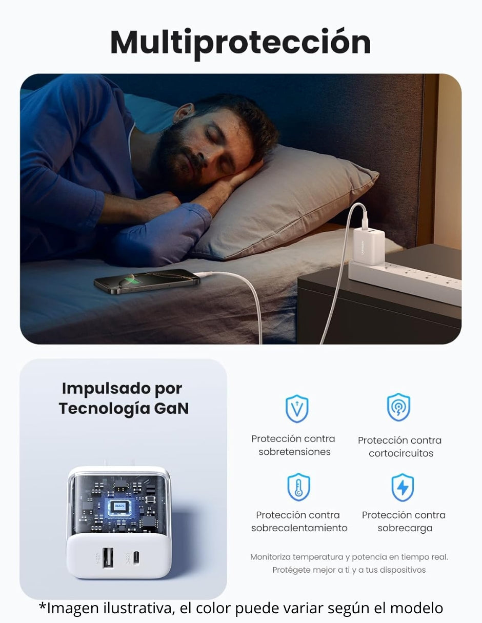 Cargador 2 en 1 Ugreen Paquete 2 pz. Carga Rápida 20W Negro